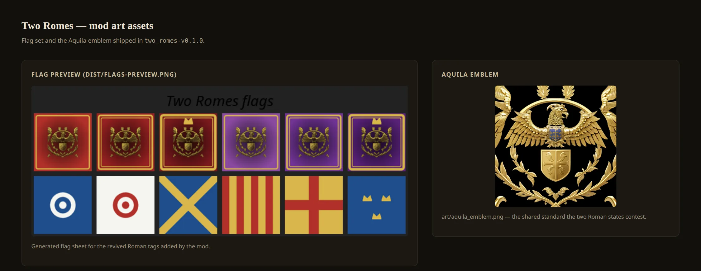 Two Romes flag sheet and the Aquila emblem